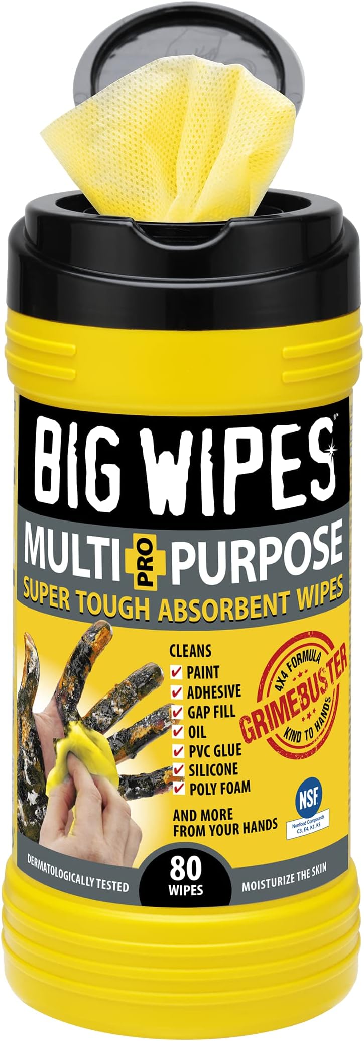 BIG WIPES Heavy Duty Industrial Textured Scrubbing Wipes (80 Count (Pack of 1), Multi-Purpose)