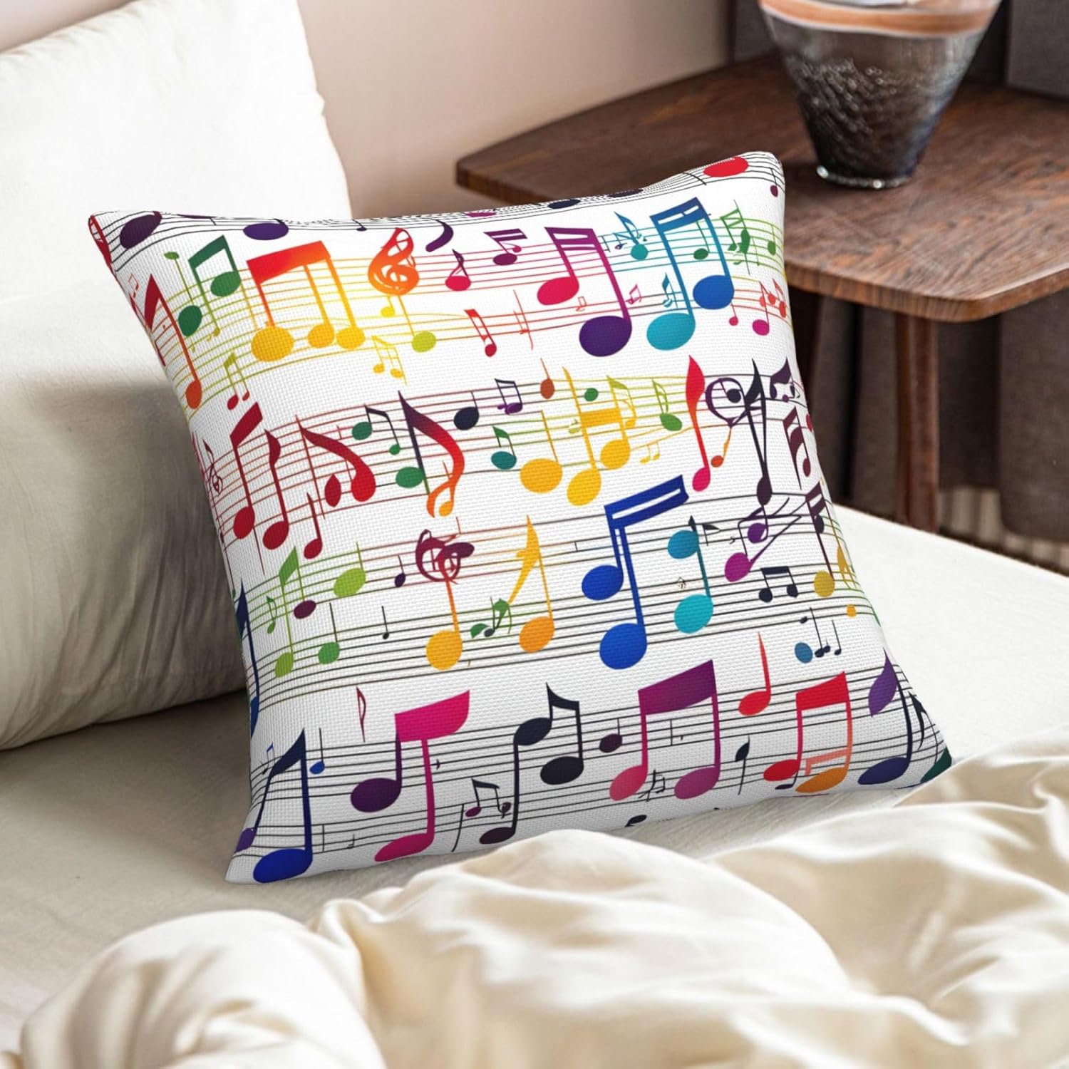 Colorful Music Notes Imitation Linen Pillowcase -2 Sets, Fashionable Home Decoration, Used for Sofas, Gardens, beds