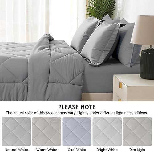 Miniatura 7 de JOLLYVOGUE Juego de edredón tamaño King, reversible, color gris claro, para todas las estaciones, juego de cama de 3 piezas con 1 edredón y 2 fundas