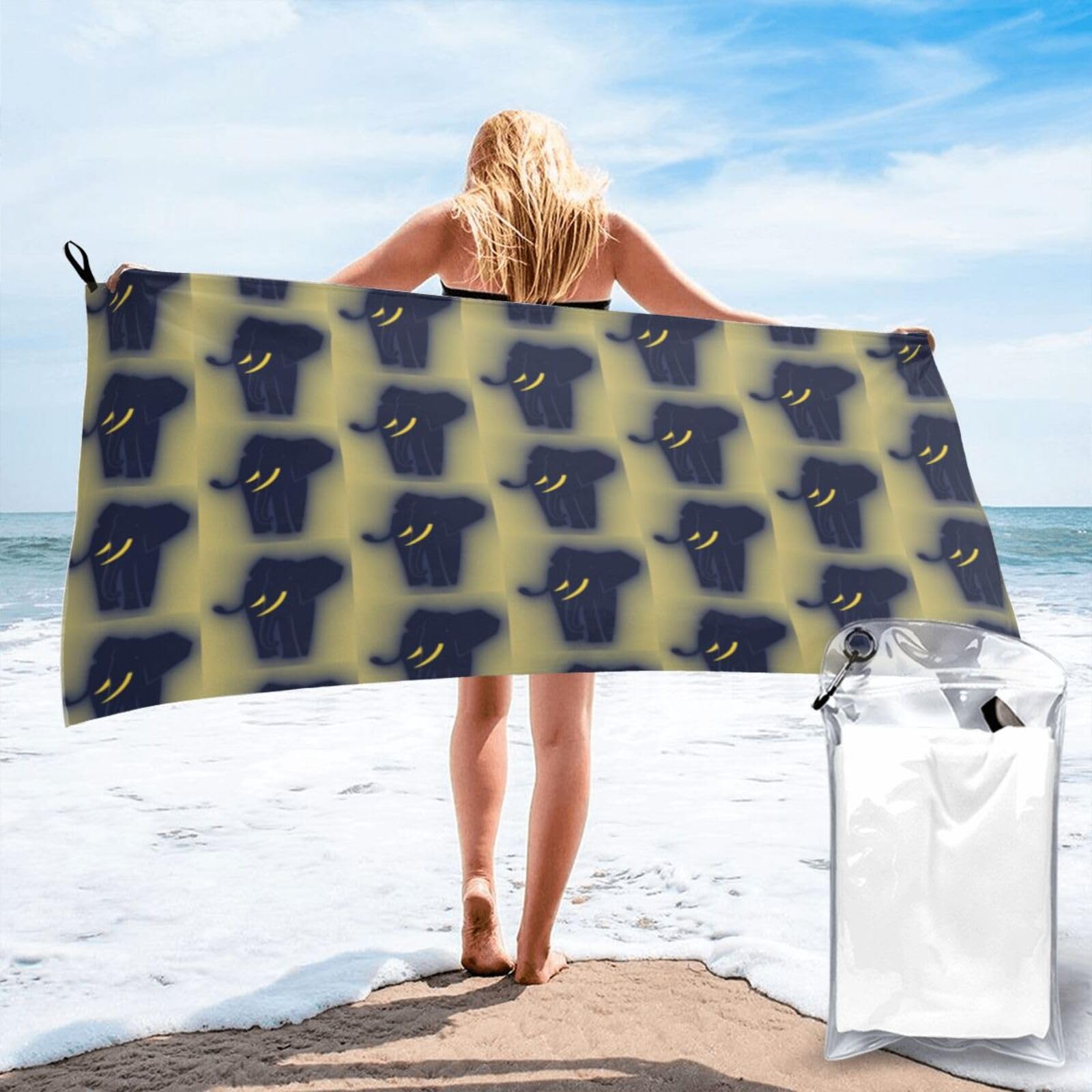 FHIZOAL Elephant Silhouette Quick Dry Towel Microfibre Towel Super Absorbent Ultra Compact Gym Sports Beach Camping Travel