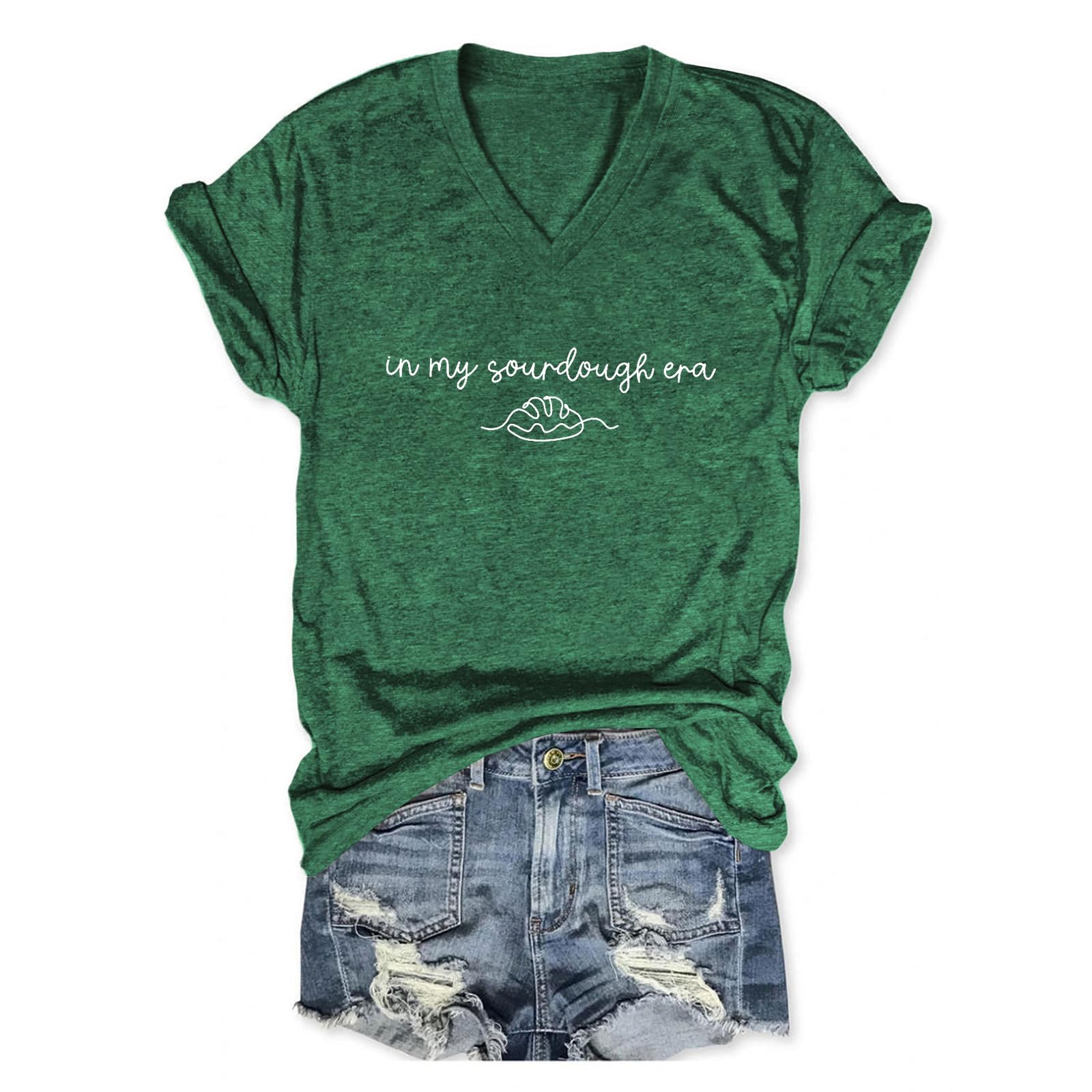 Sourdough Shirt for Women in My Sourdough Era Shirts Funny Short Sleeve Letter Print V Neck Loose Fit Tee Tops