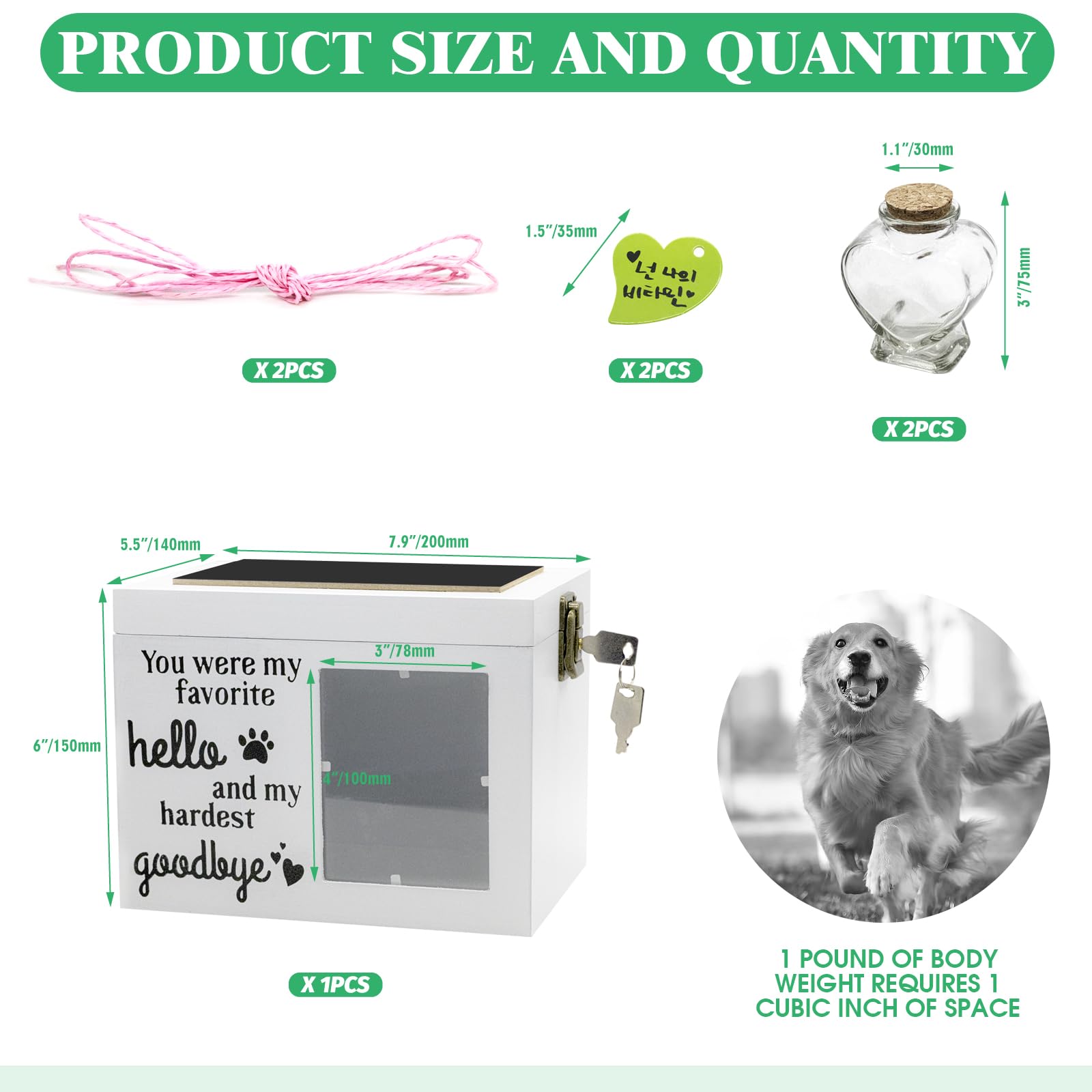 Yauhar 3Pcs XLarge Wooden Pet Memorial Urns for Dog or Cat Ashes 20 * 15 * 14cm Memorial Keepsake Box Cremation Urn with Photo Frame and Lock - Image 2
