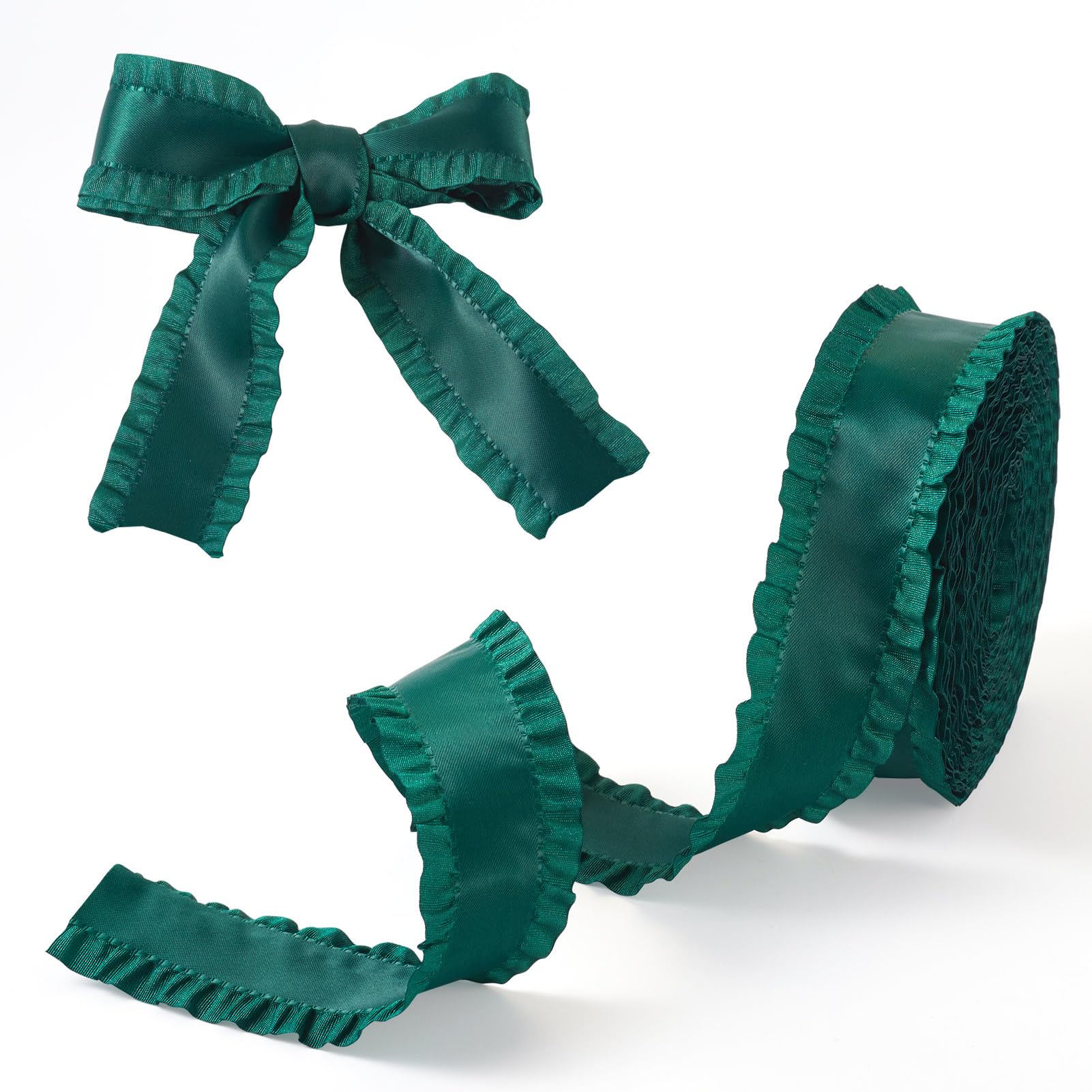 Ruban à double volants vert en satin de 3,8 cm pour couture et bricolage DIY
