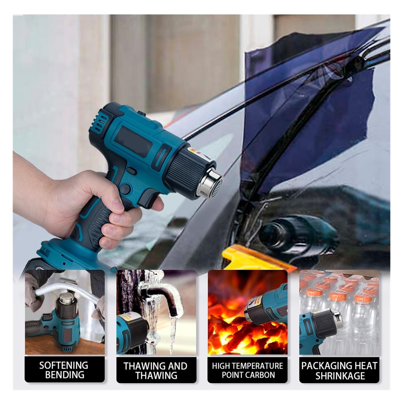 Pistola De Calor Eléctrica For Batería 18V, Aire Caliente Mano Inalámbrica, Temperatura Ajustable, Herramienta Secador Pelo Industrial For El Hogar Calentamiento RáPido(2Battery 3.0A)