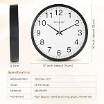 WISKALON 10 inch Wall Clock,Silent Non-Ticking Elegant Black Frame Wall Clock,Classic Digital Wall Clock with Glass,Battery Operated Round Wall Clock,Easy to Read Home/Office/School White Wall Clock
