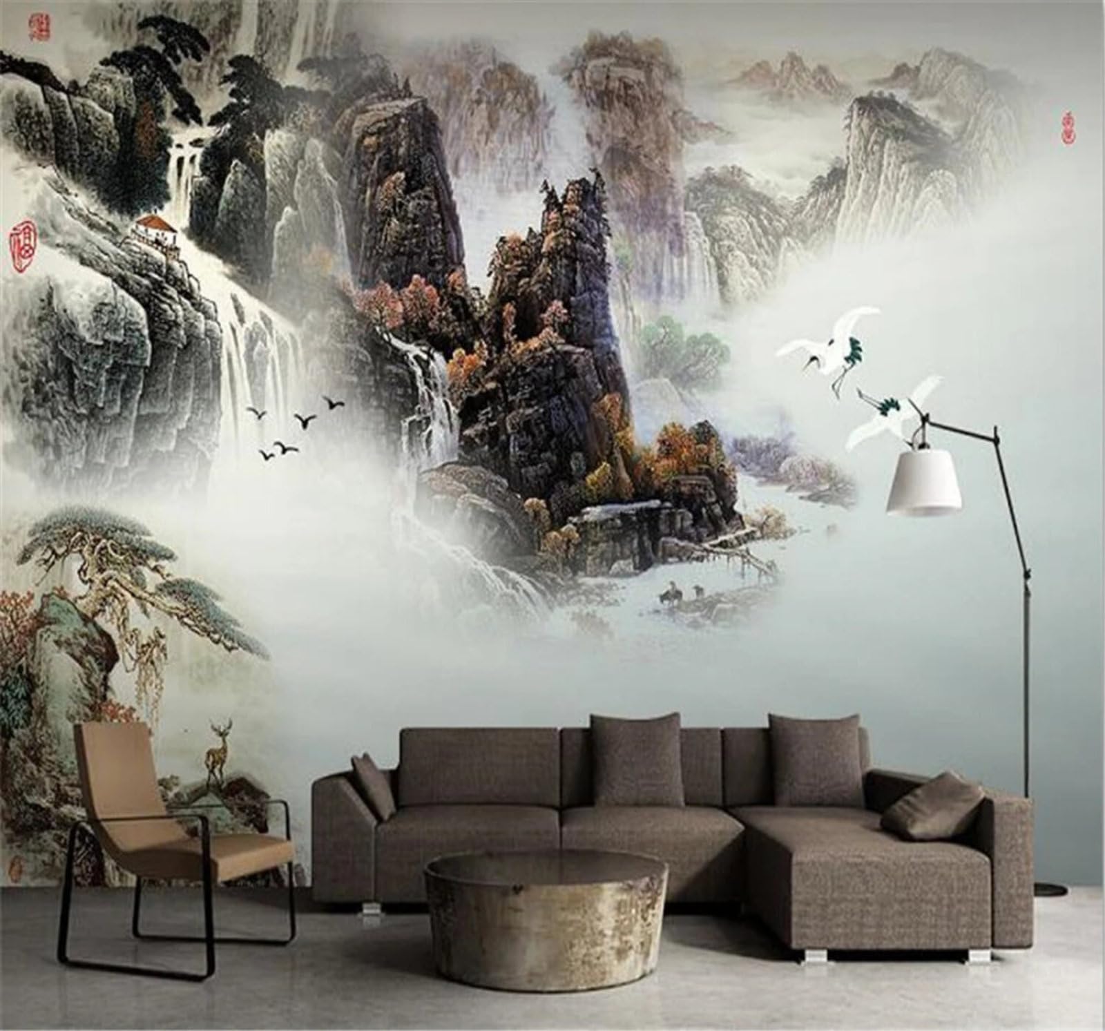 Beautiful Three Dimensional Magnificent Mountains and Rivers Scenery 3D Wallpaper Easy Install Feature Office Living Room Sofa Bedroom TV Background Wall Decoration-430cm×300cm