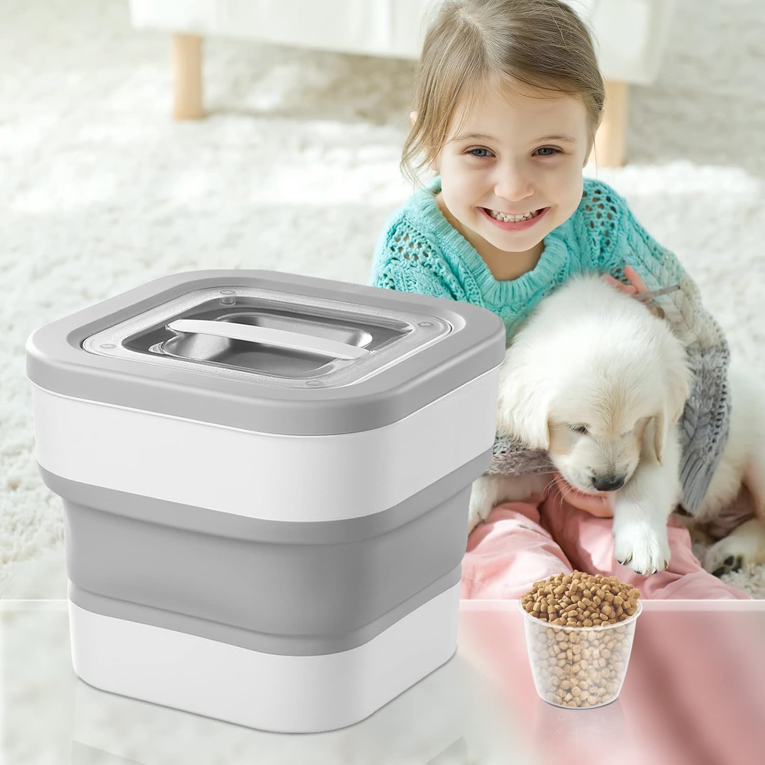 funest Cat Food Storage Container|Dog Food Storage Container|Collapsible Rice Food Storage Containers|20 Lb Cat Dog Food Container|44 Lb Rice Containers|Pet Food Storage Containers with Cup
