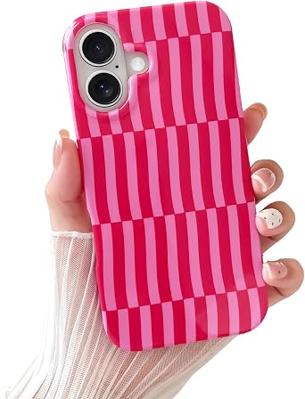 Yeddabox for iPhone 17 Case Cute Aesthetic Striped Phone Case Soft TPU Slim Shockproof Phone Cover for Women Girls,Hot Pink