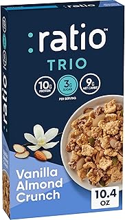 Ratio Trio Vanilla Almond Crunch Cereal, 10g Protein, Keto Friendly, 10.4 oz