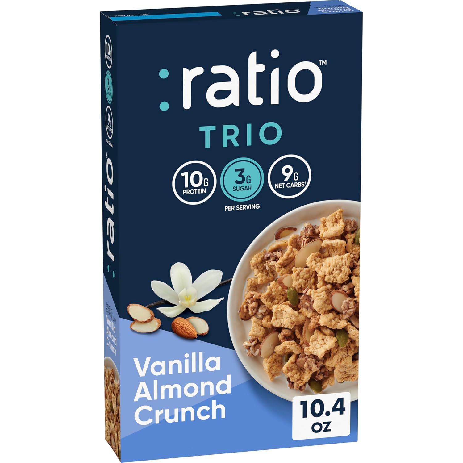 Ratio Trio Vanilla Almond Crunch Cereal, 10g Protein, Keto Friendly, 10.4 oz