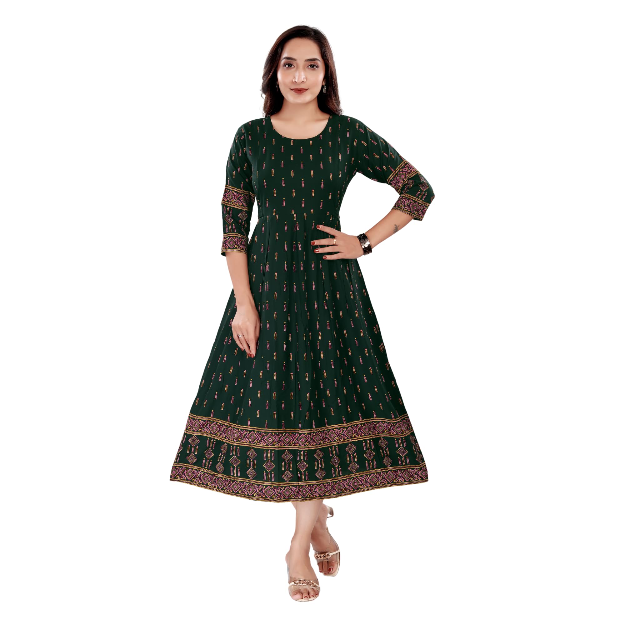 B2F Women's Printed Maternity Flared Kurti with Feeding Zip, One Piece Maternity Dress for Pre & Post Pregnancy.-image-42