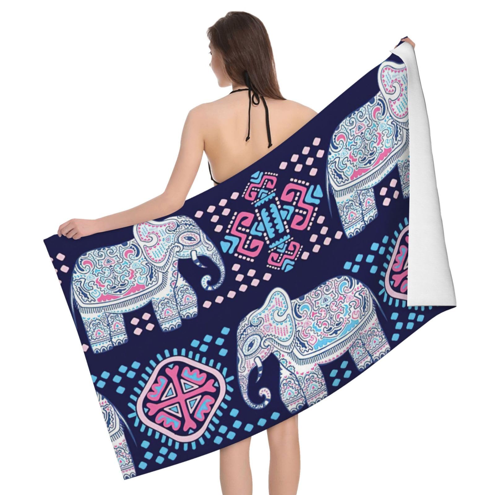 Serviette de bain microfibre imprimée éléphant violet ultra douce