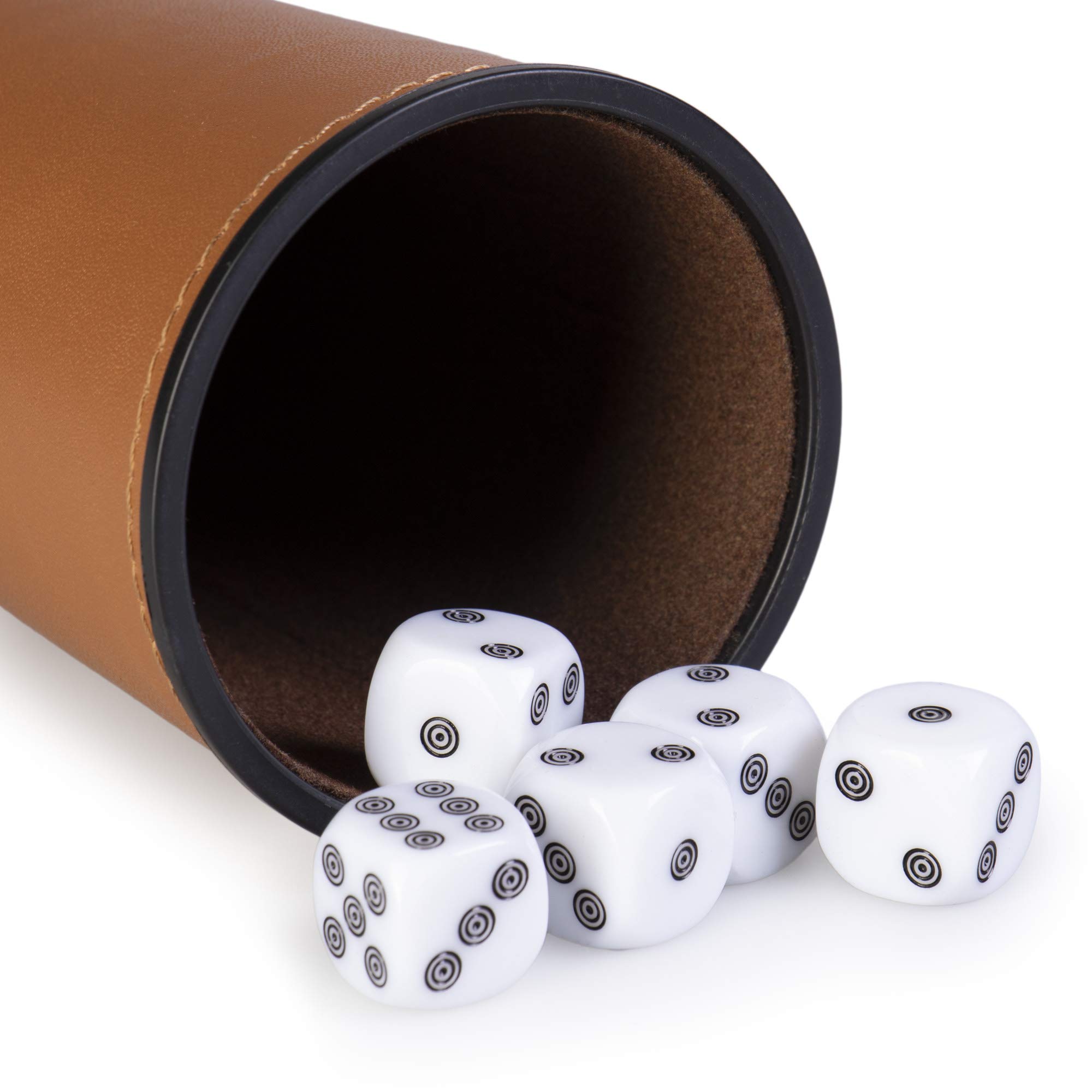Buy 5 Leather Dice Cups and 25 Bullseye Dice by Bullseye Game Night