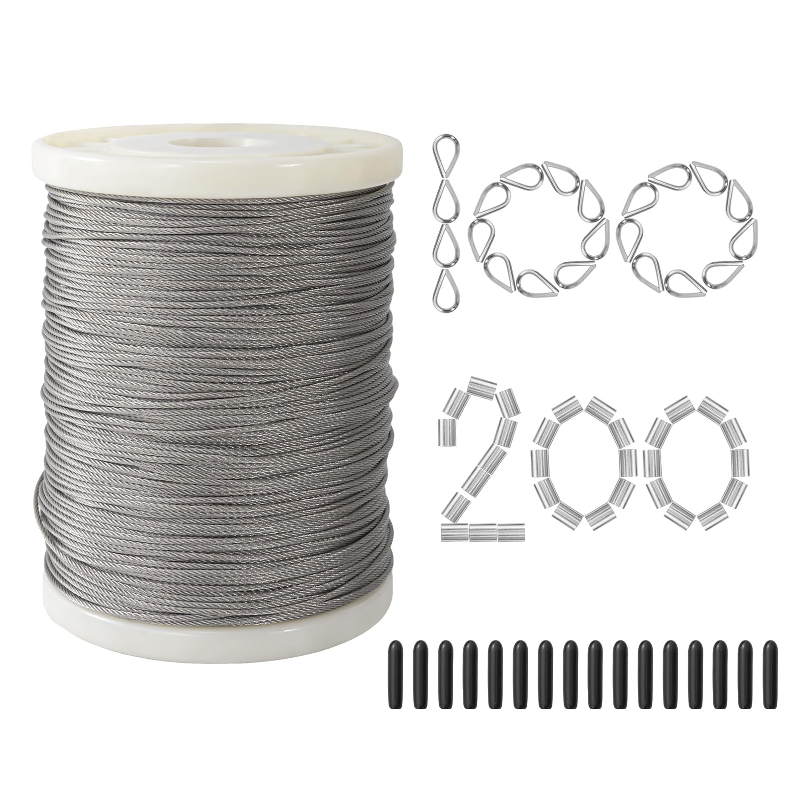 BKMAMLAB Wire Rope,1/16 Wire Rope, Aircraft Cable,304 Stainless Steel Cable,7x7 Strand Core 656FT,368lbs Breaking Strength