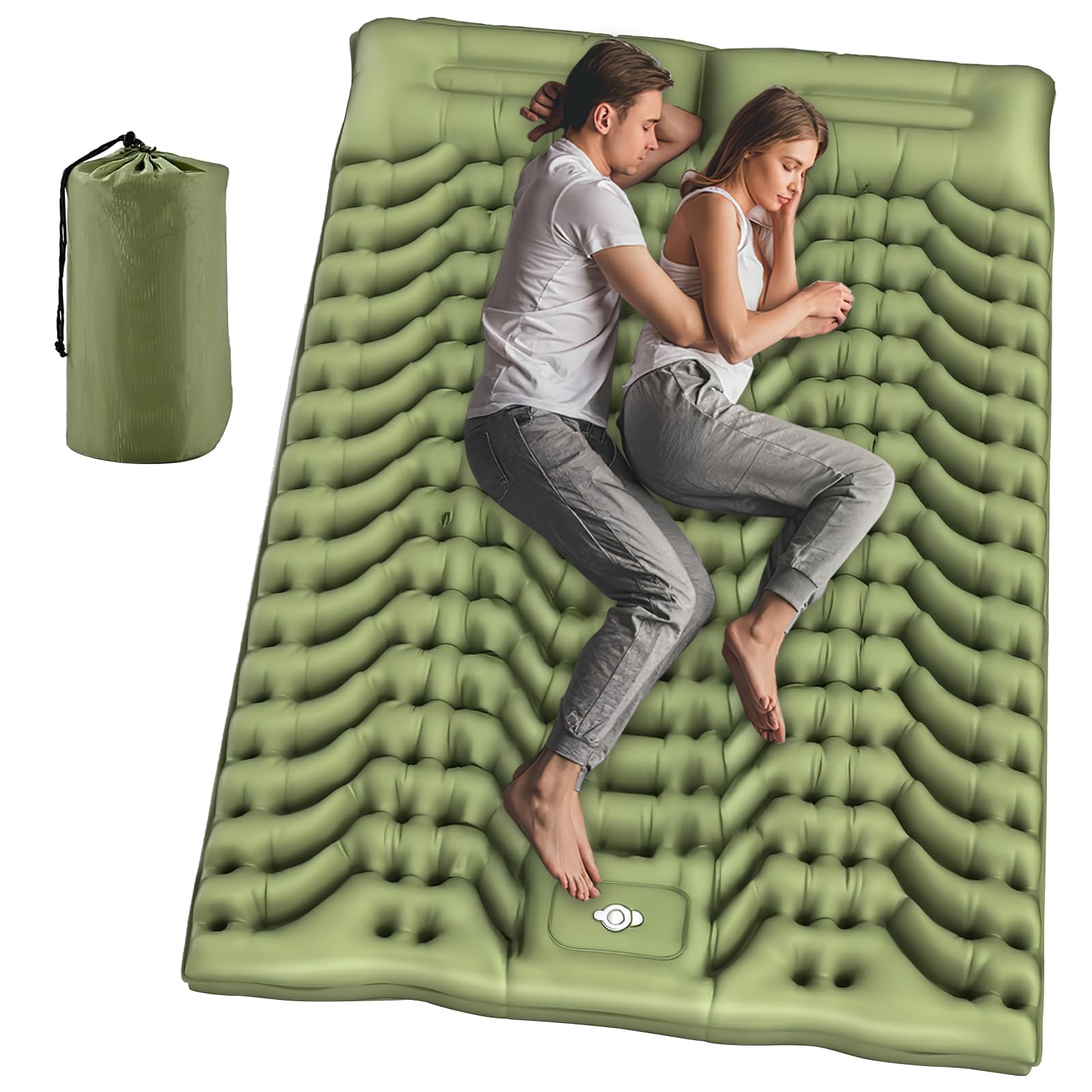 Camping Sleeping Pad, Double Sleeping Pad for Camping Self-Inflating 10 cm Extra Thick for 2 Person with Pillow Built-in Foot Pump Inflatable Sleeping Mat for Hiking, Traveling, Backpacking, Tent