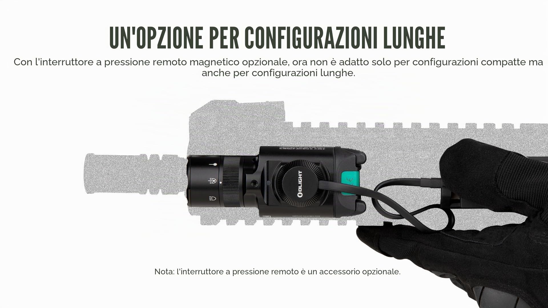 OLIGHT Baldr Pro R Lampada caccia ricaricabile, con fascio verde, 1350 lumen, 200 m, 3 modalità di illuminazione, Potente torcia professionale impermeabile per caccia Nero