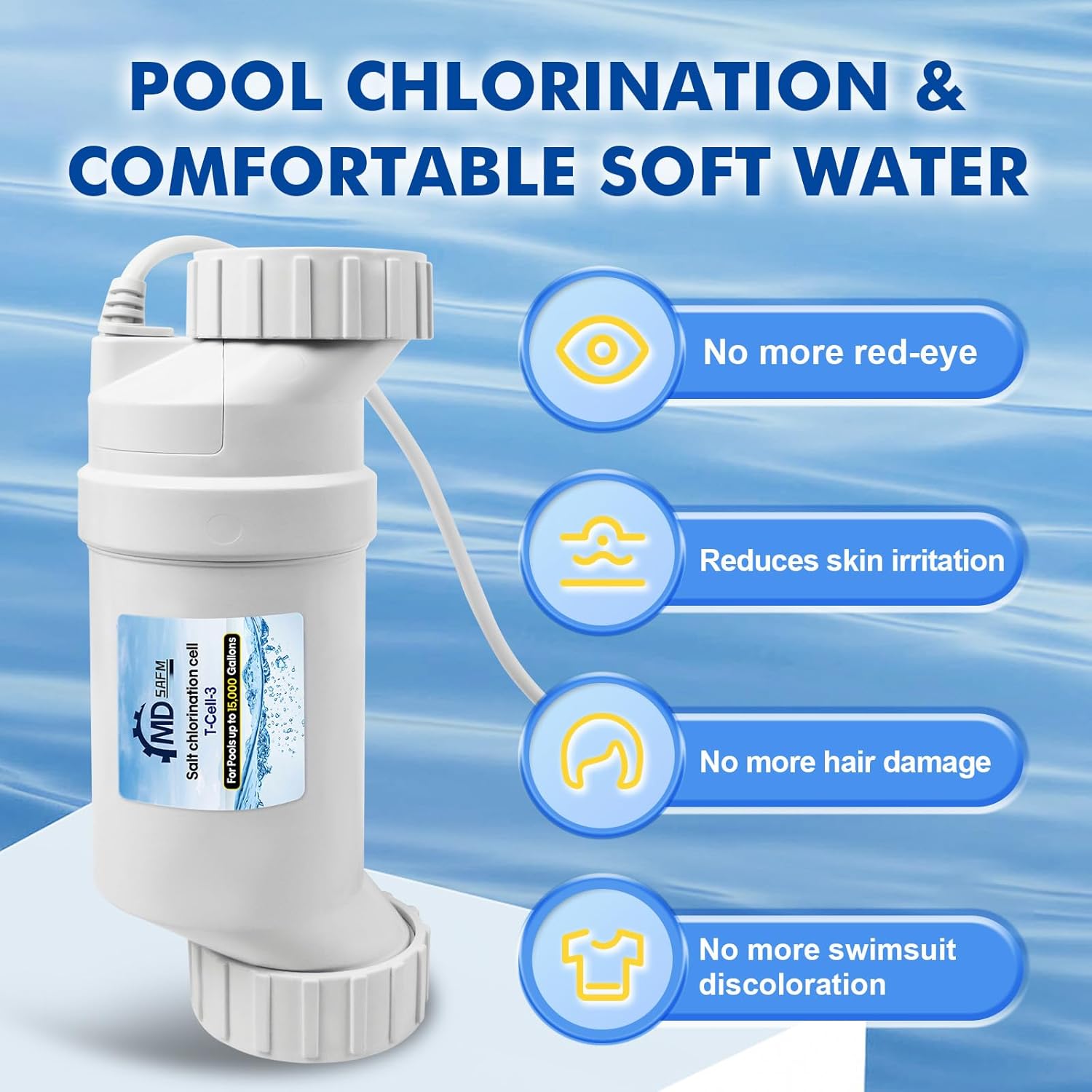 Salt Chlorine Generator Compatible with Hayward Salt Chlorine Generator W3T-Cell-3, Salt Chlorination Cell for In-Ground Swimming, Up to 15,000 Gallons