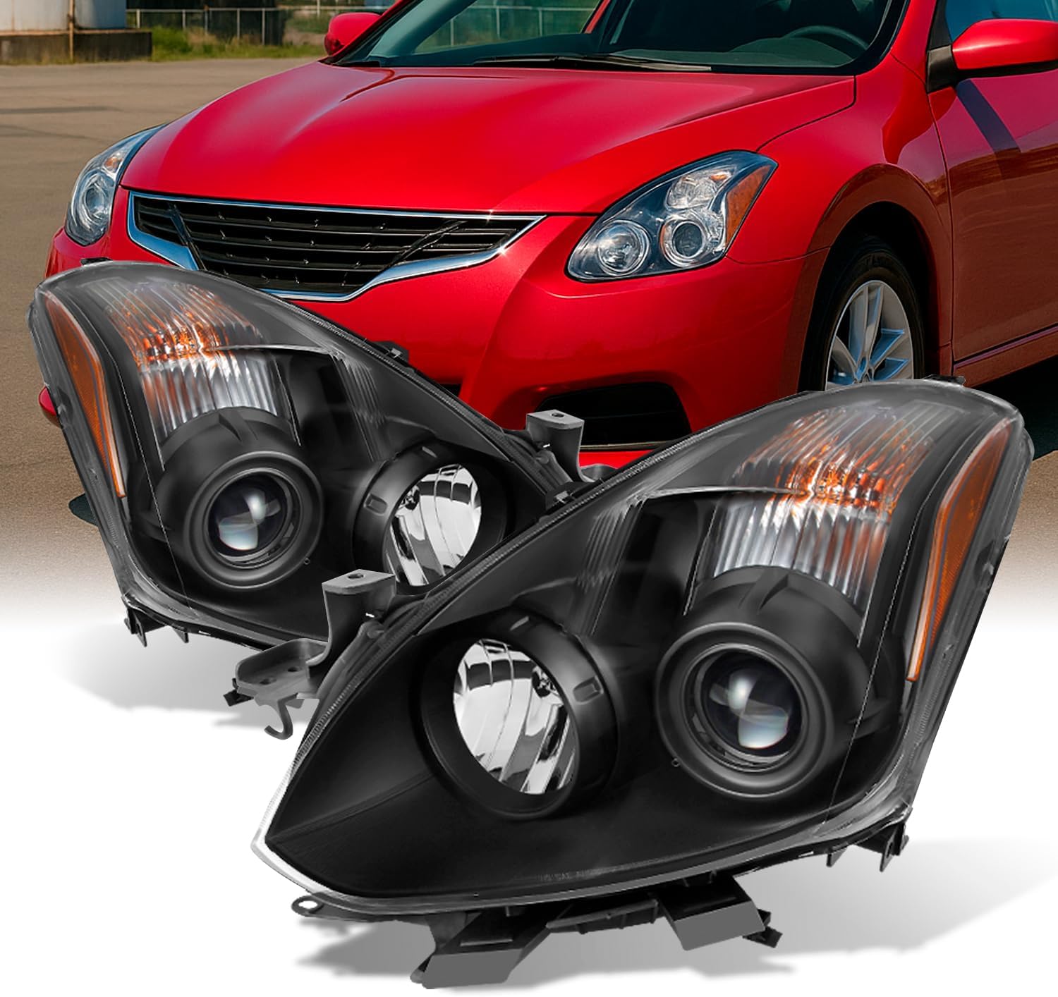 AKKON - For [JDM Style] 2010 2011 2012 2013 Altima 2 Door Coupe Black Halogen Type Projector Headlights Pair Set