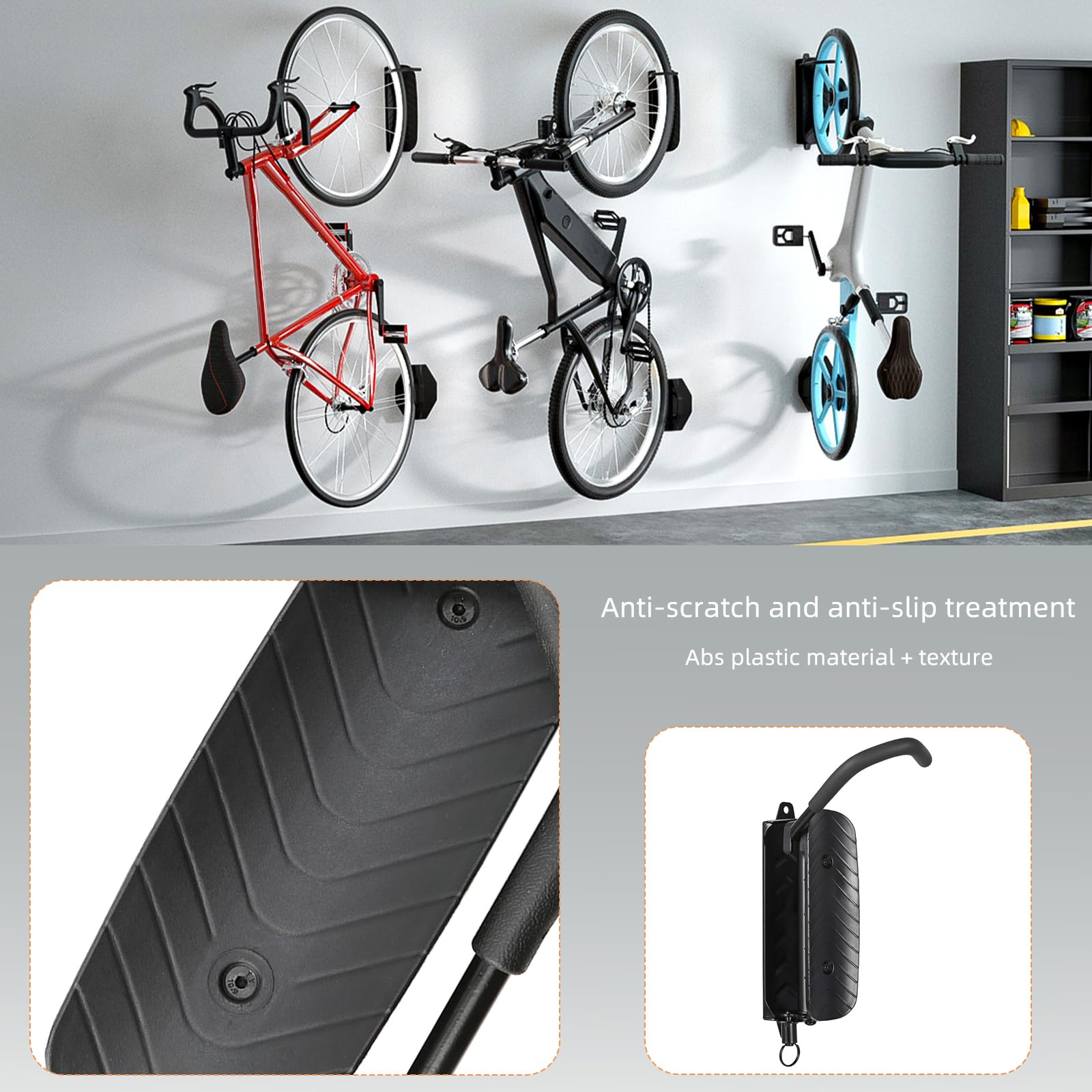 Lot De 4 Supports Muraux Pivotants Pour Vélo - Porte Jusqu'à 66 Lbs (30kg) - Noir - Pour Garage/Appartement - Neuf