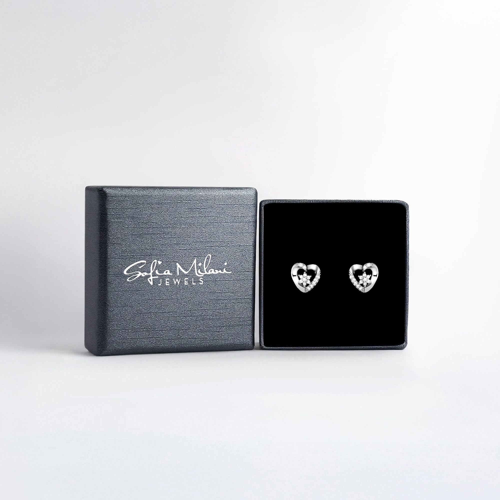 SOFIA MILANI - Pendientes para Mujeres en Plata de Ley 925 - con Circonitas - Pendiente de Botón de Corazón