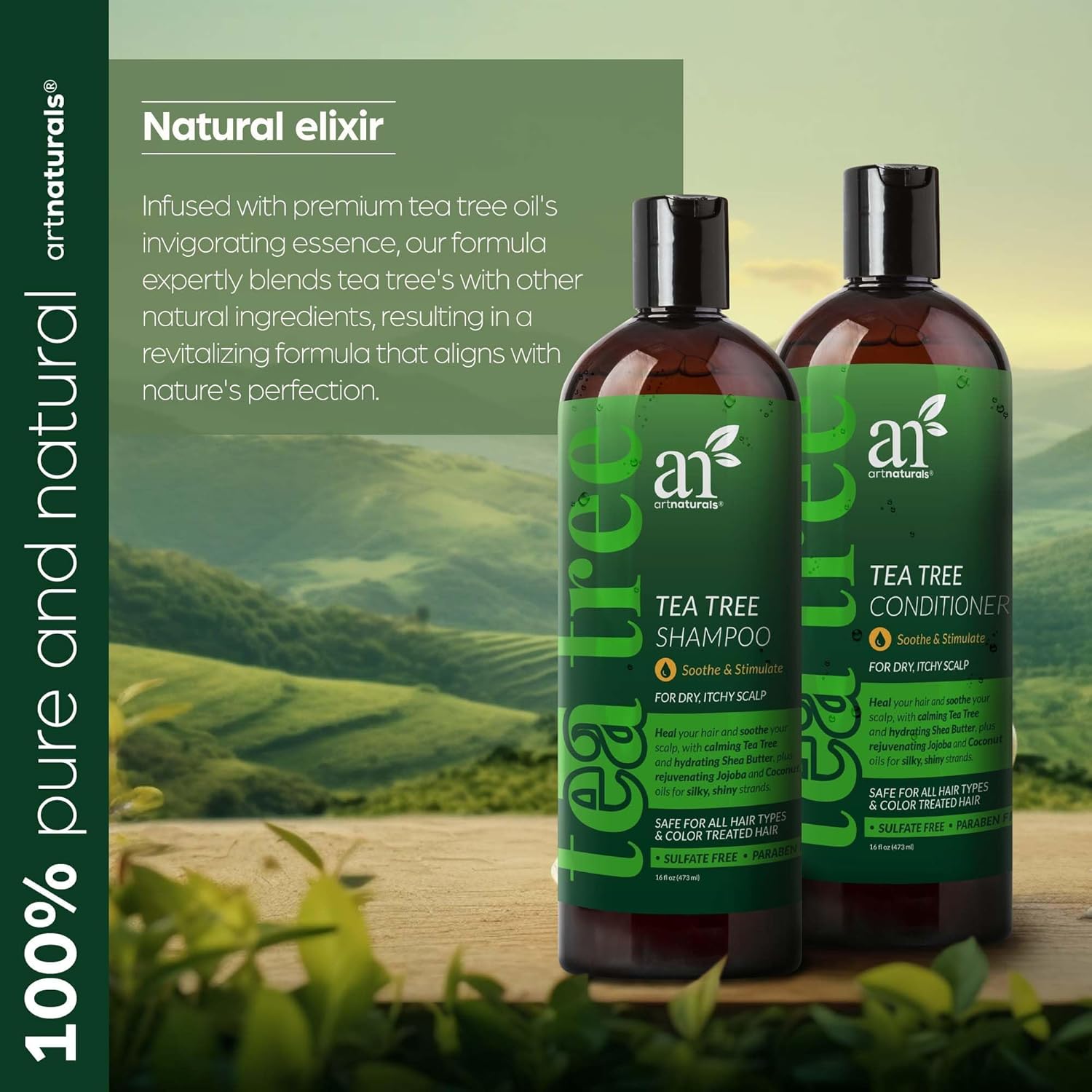 artnaturals Tea Tree Shampoo and Conditioner Set - (2 x 16 Fl Oz / 473ml) – Sulfate Free – Therapeutic Grade Tea Tree Essential Oil - Deep Cleansing for Dandruff, Lice, Dry Scalp and Itchy Hair - Image 5