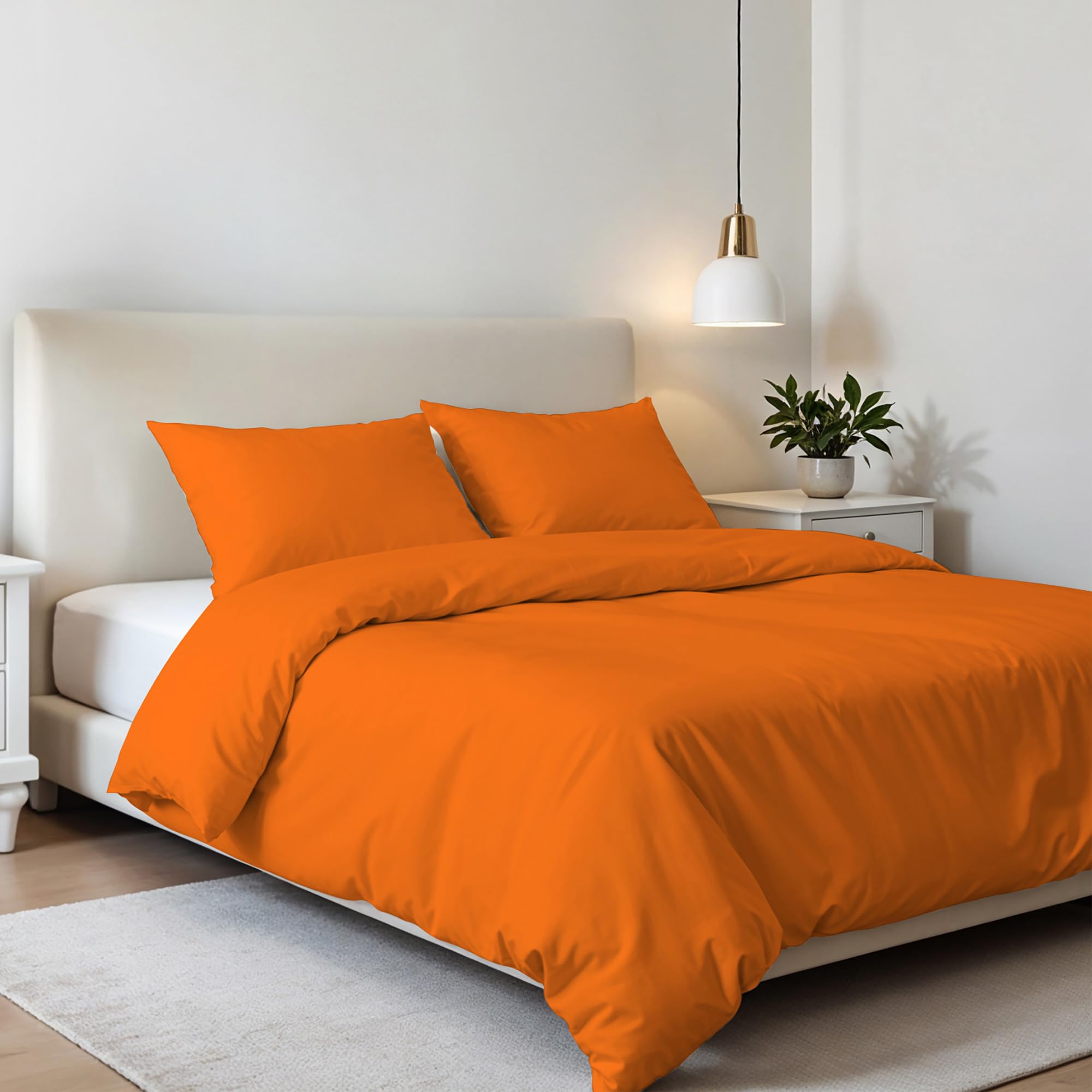 Linge de lit double microfibres orange avec housse de couette italienne