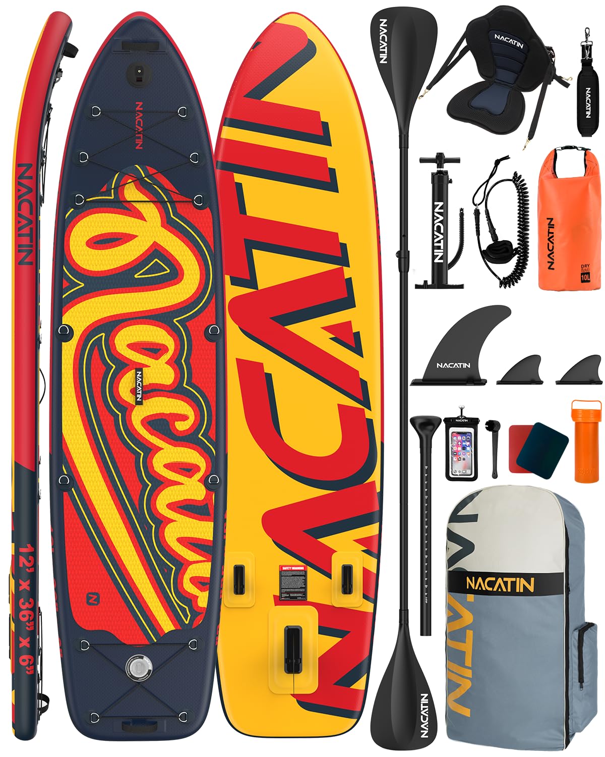 Tabla de paddle para la familia, tabla de remo hinchable de 12 pulgadas con kit de conversión de kayak, kit completo de surf para adultos, con remo individual o doble, asiento de kayak y otros