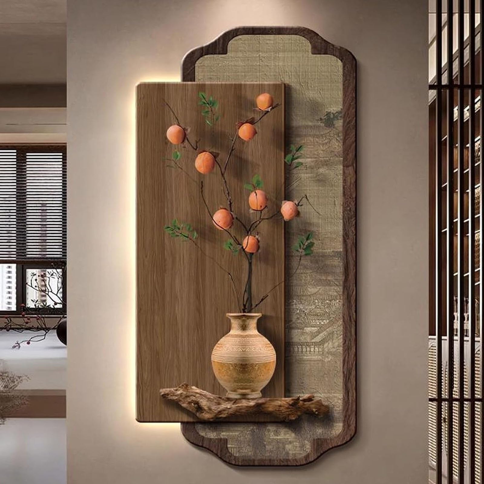 Œuvre d'art Lumineuse Décoration Murale 3D Luxe Grès Marron 120cm