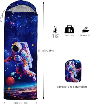 Axolotl Gamepad Sleeping Bag,3 Season Warm and Cool Weather Game Console Sleeping Bag for Boys Teens,Waterproof Lightweight Geometry Hexagonal Sleeping Bag for Traveling,Outdoors Camping,Blue,Black