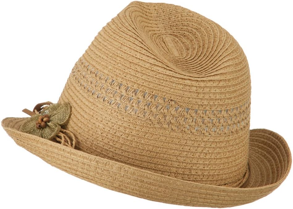 Ladies Toyo Braid Fedora Hat - Khaki OSFM