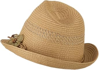 Ladies Toyo Braid Fedora Hat - Khaki OSFM
