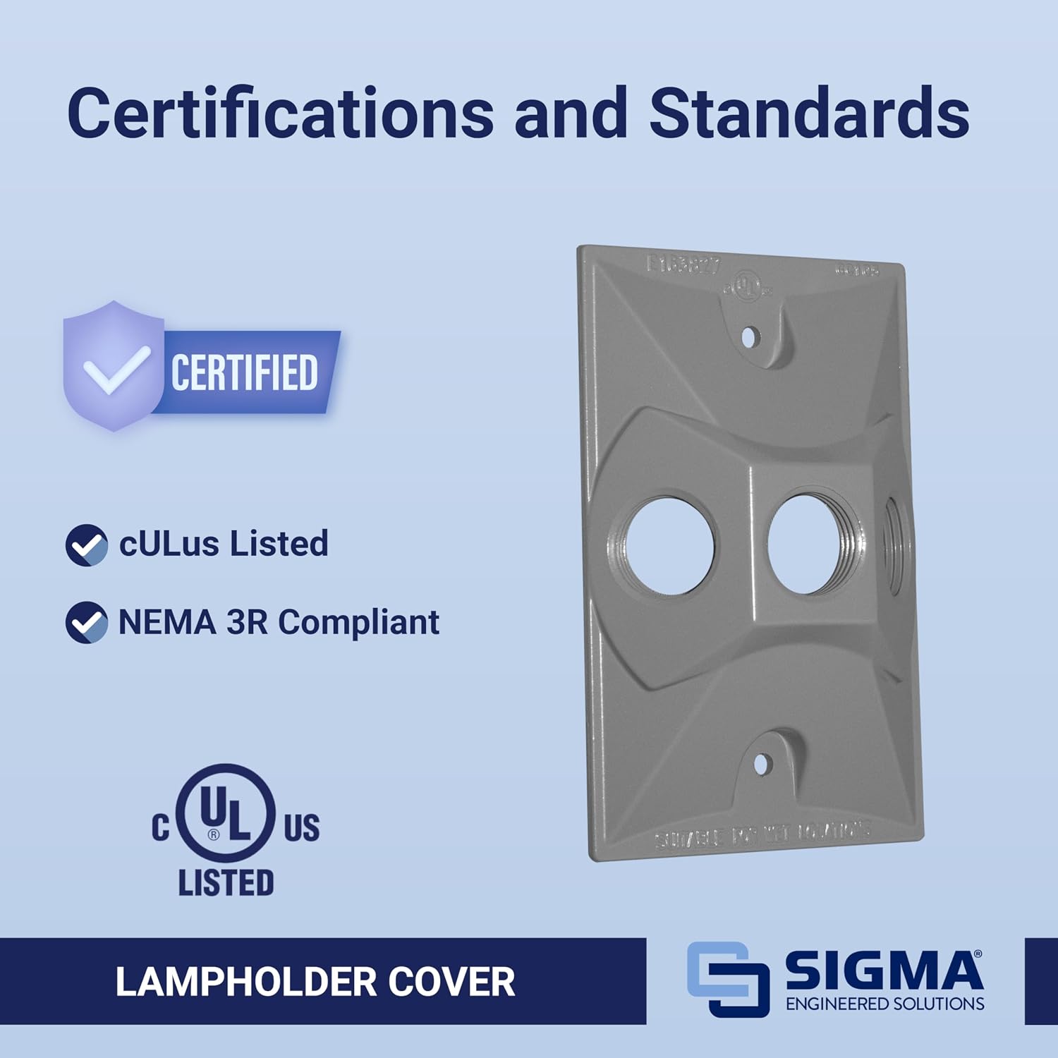 Sigma Engineered Solutions Weatherproof 14373 1/2-Inch 3 Hole 1-Gang Lamp Holder Cover, Gray