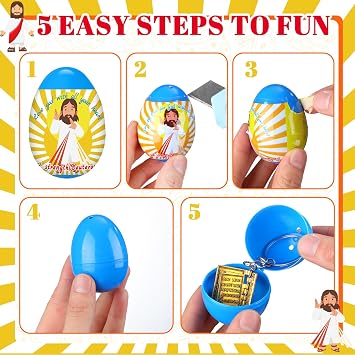 Ecation 24 Pcs Prefilled Christian Easter Eggs with Gold Mini Bible Keychain Religious Plastic Easter Eggs Jesus Easter Basket Stuffers for Egg Hunt Party Favors Christian Sunday School