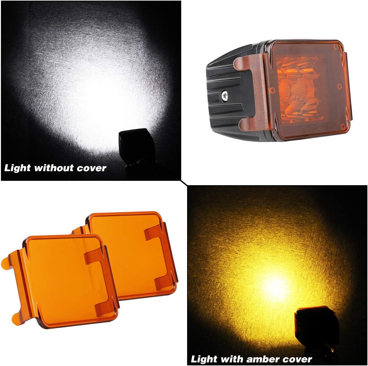 SWATOW INDUSTRIES 3 Inch Amber LED Pod Covers 2PCS Square LED Light Bar Covers LED Cube Covers Protective Polycarbonate Light Bar Lens Covers