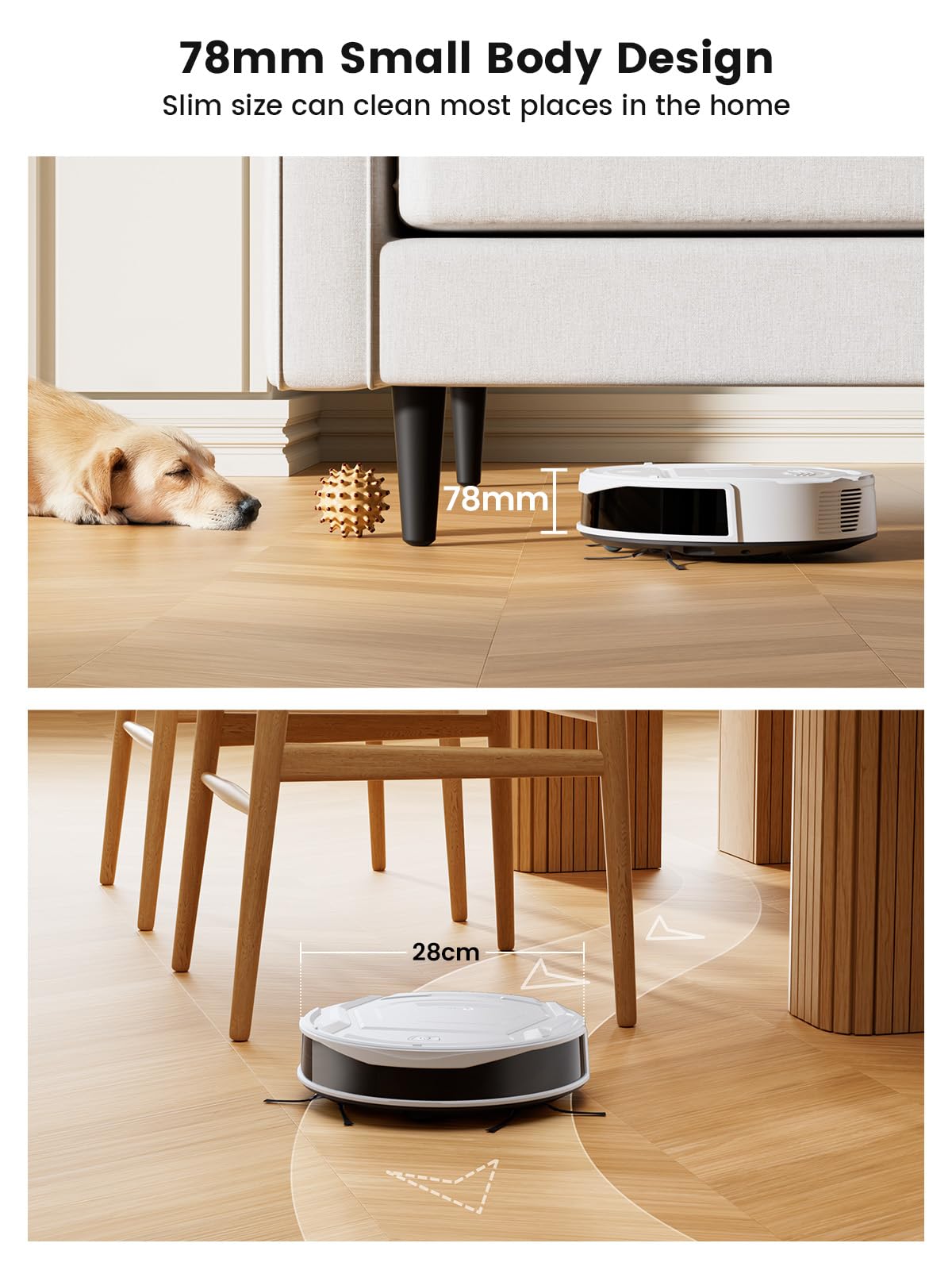 The Lefant M210 Pro robotic vacuum in white, showcasing its compact, low-profile design.