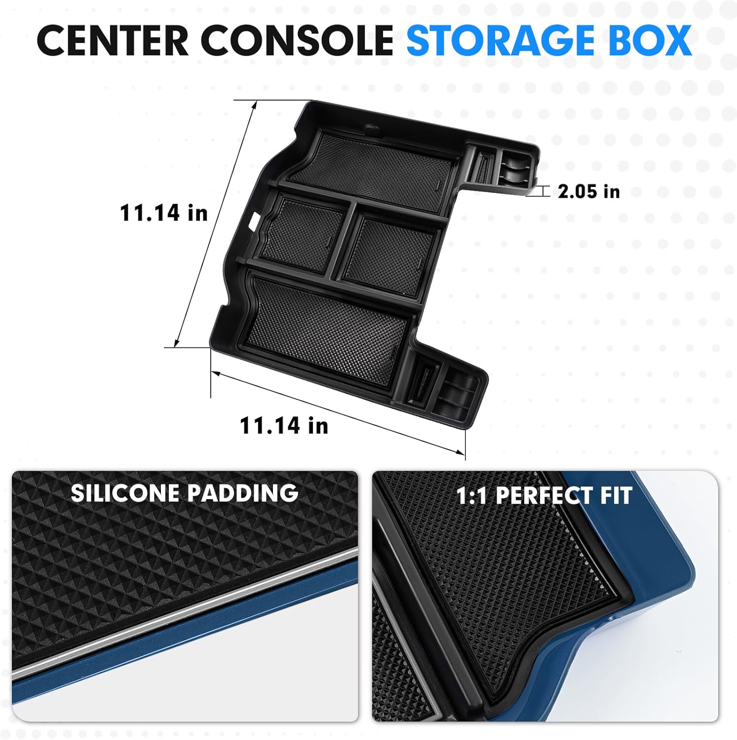 Autorder Center Console Organizer for 2019-2025 2026 Dodge RAM 1500 2500 3500 Accessories Armrest Storage Box Secondary Insert Tray with Black&Blue Silicone Mats (Full Console w/Bucket Seats ONLY)
