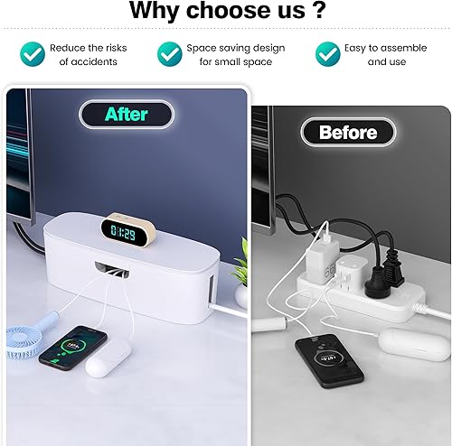 Miniatura 4 de Caja de gestión de cables - Caja organizadora de cables grande para ocultar tiras de alimentación y debajo del escritorio, caja organizadora de
