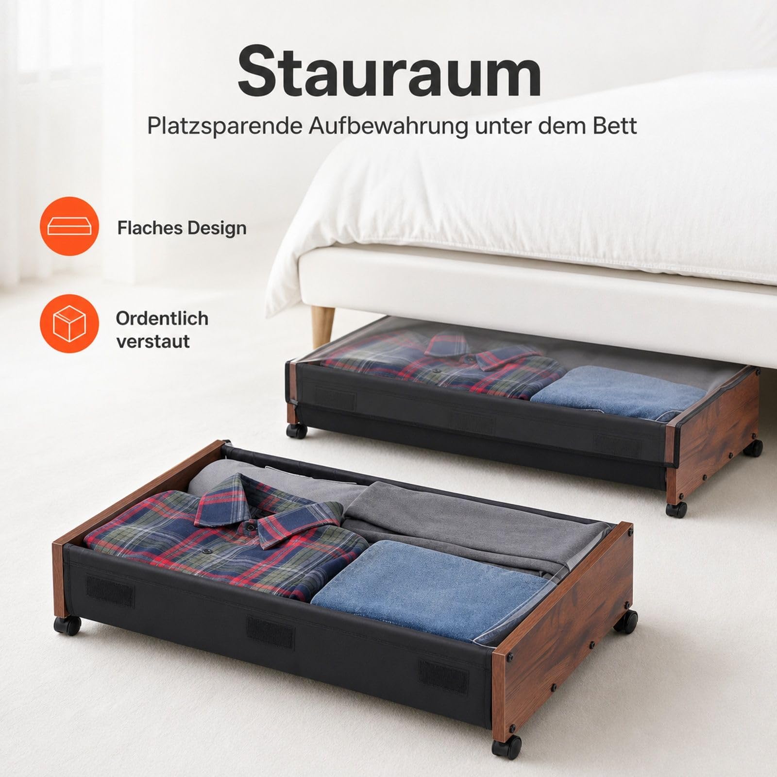 2 Unterbett-Aufbewahrungstaschen mit feststellbaren Rollen, mobile Organizer für Kleidung, Schuhe und Decken
