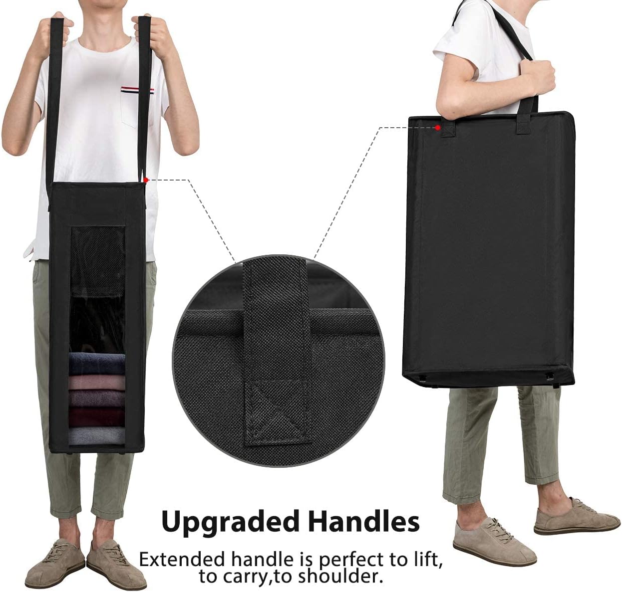 Chrislley Laundry Hamper with Visual Window 25in Slim Laundry Basket with Handle Foldable Dirty Clothes Basket Durable Thin Laundry Organizer for Corner Narrow (Black,66L)