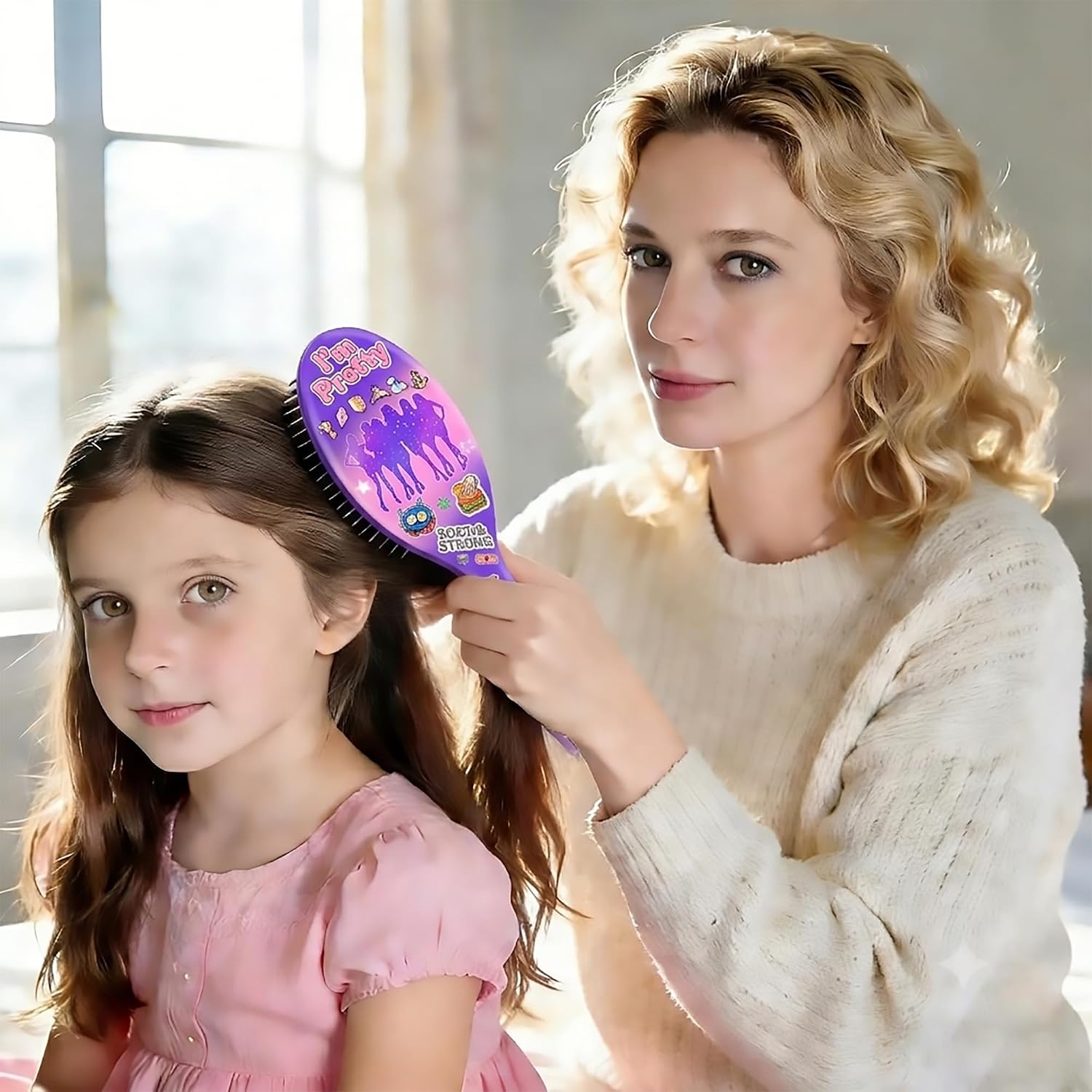Cats Eye Hair Brush Gift Set for Girls, Detangling Paddle Brush with 2 Satin Scrunchies, Wet & Dry Hair Brush for Kids & Teen Girls, Soft Bristles, Birthday Gifts for Daughter Best Friend