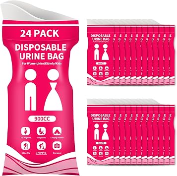 12/24 Pcs Disposable Urine Bags, 900ML Pee Bags for Travel for Women and Men, Emergency Vomit Bag Car Emesis Throw up Barf Bag Portable Toilet Urinals for Camping Road Trip Traffic Pregnant, Blue/Pink