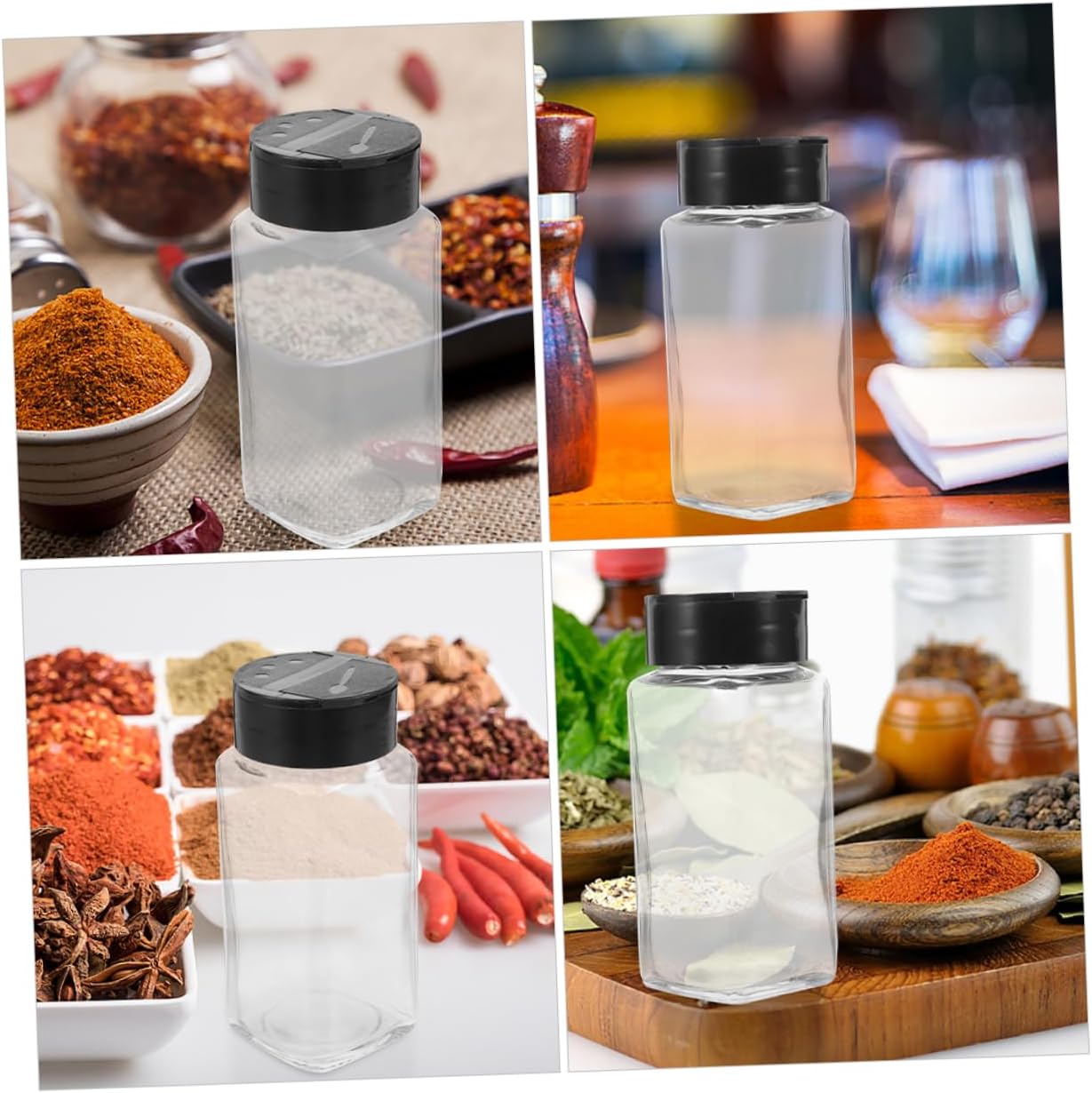 4pcs Elegant Glass Salt Pepper Shaker Lids Airtight Condiment Bottles for Spices Kitchen Organization