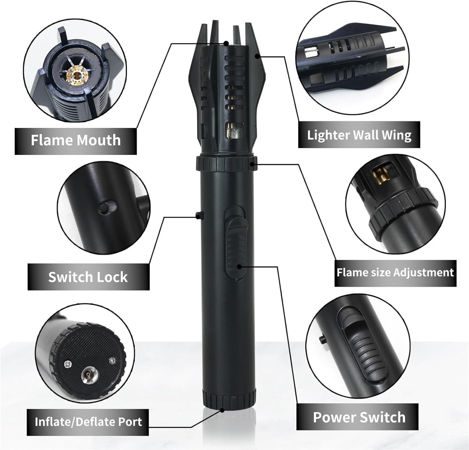 Briquet tempête Jet Flamme gaz butane Rechargeable Flamme réglable Verrouillage de sécurité Utilisation en extérieur Flamme brillante pour la survie et les urgences