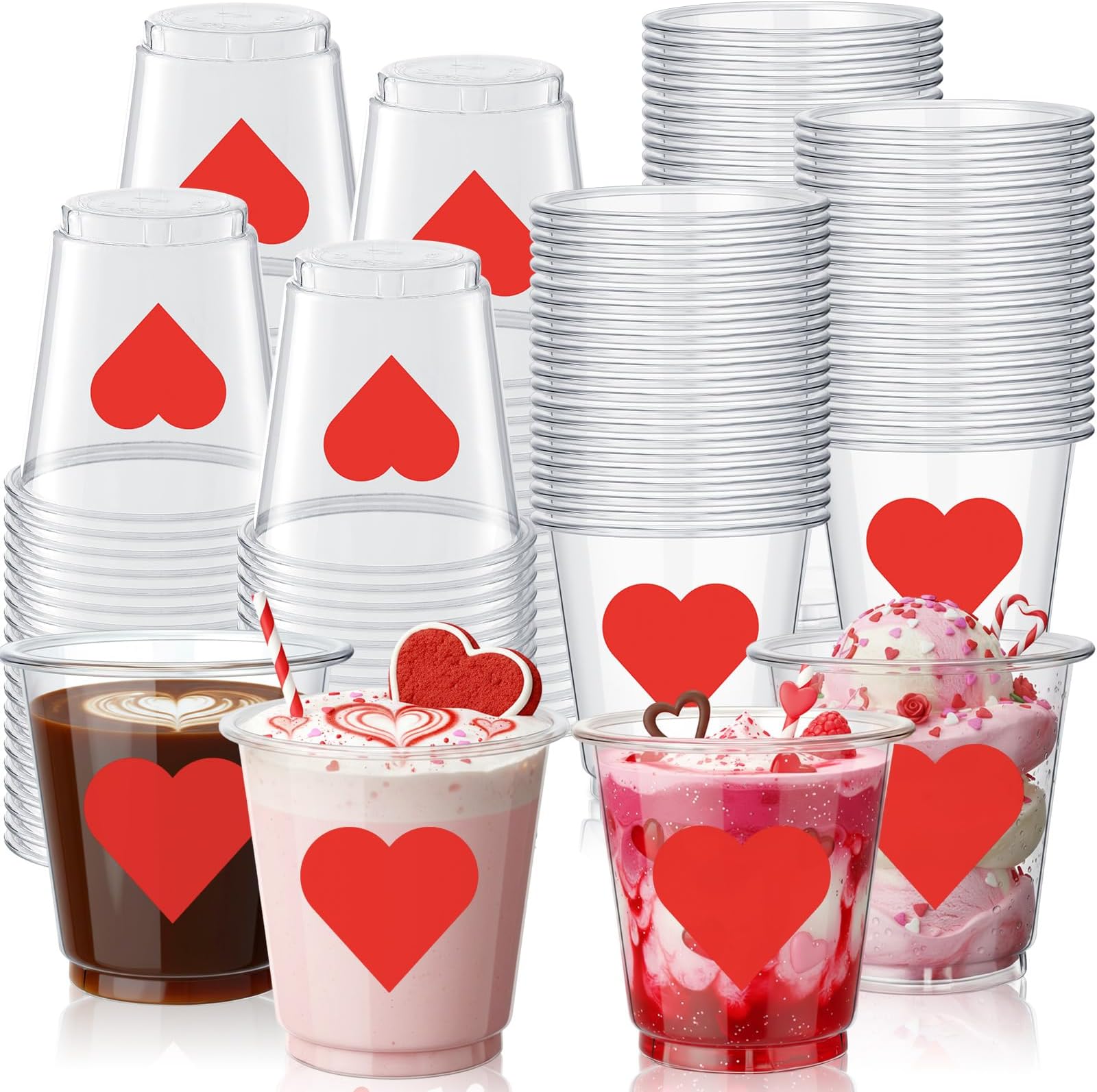 100 Pack 3 oz Red Heart Plastic Shot Glasses Disposable Heart Party Shot Cups Bulk Clear Mini Tasting Cups for Spring Summer Mother's Day Wedding Whiskey Party Favors Drinking Supplies