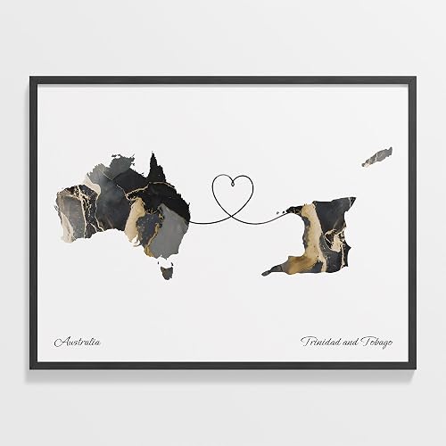 Australia to Trinidad and Tobago Print, Tongan Marble Two Countries Map Poster, Travel Art, Expatriate