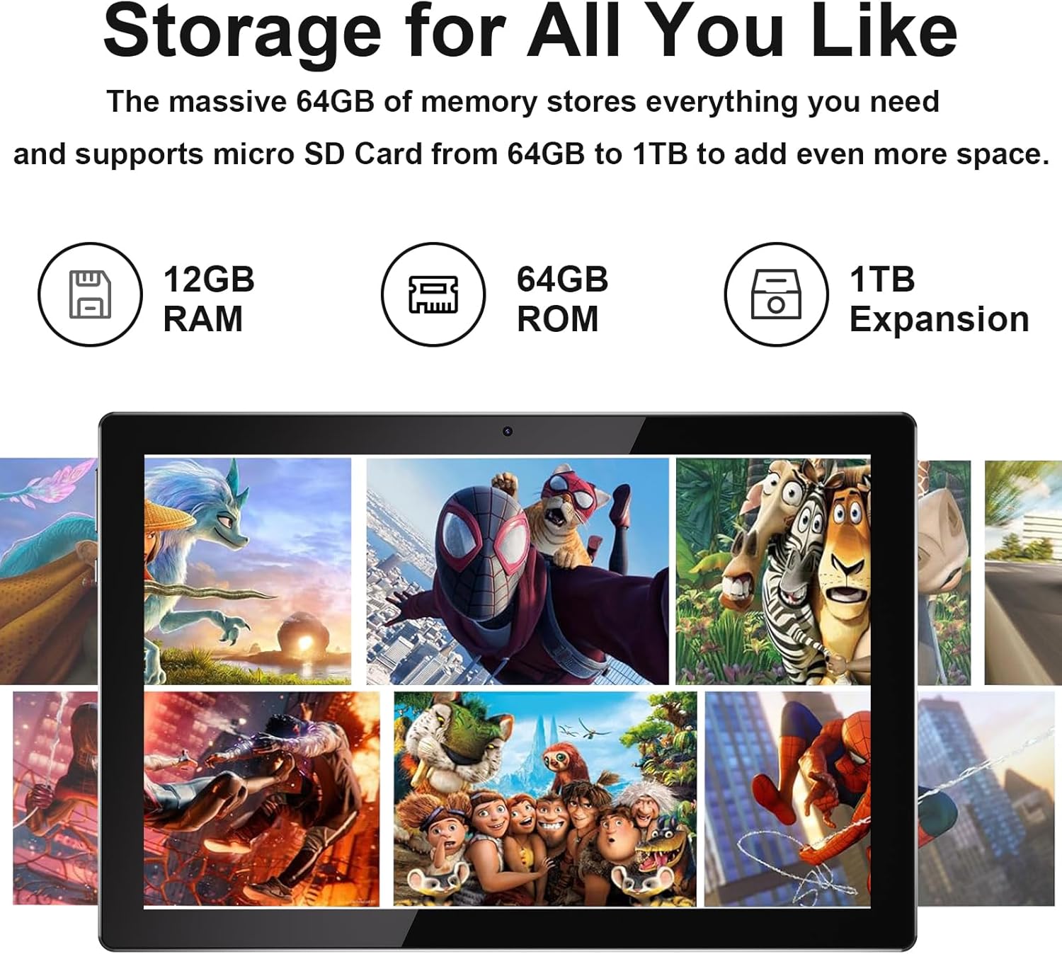 10 Inch Tablet Android 15 Tablets with Keyboard 64GB ROM+12GB RAM(4+8 expansion) Supports 1TB Expansion 2MP+8MP Dual Camera 6000mAh 5G WiFi-6 Tableta, 2 IN 1 Tablets with Mouse/Case/Stylus/ Keyboard