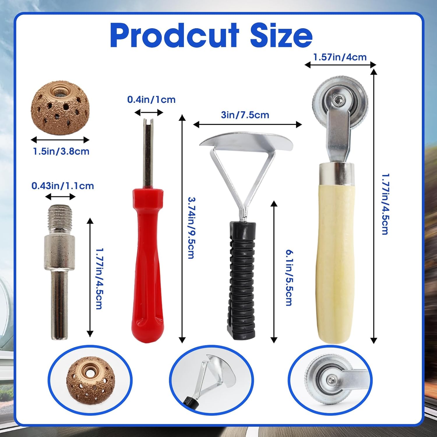 36Pcs Tire Repair Patch Tool Kit, Tire Patch Plugs with Repair Buffing Wheel Patch Roller Tool Inner Liner Scraper for Puncture Car Truck Bus Tractor Vehicle