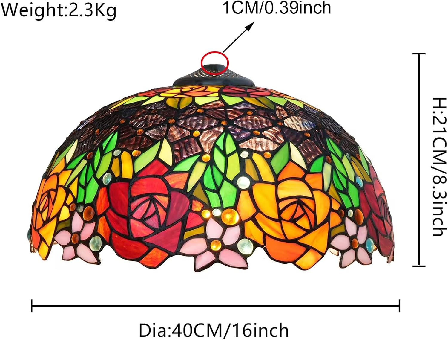 Tiffany Lamp Shade Replacement, 16 Inch Rose Style Stained Glass Lampshades, Antique Flower Design Light Cover, Only for Table Lamp Floor Lamp Pendant lamp Ceiling Accent light,Black