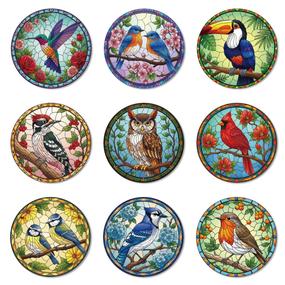 ANATTASOUL 9 Pièces Sous-Verres Peinture Fleurs Et Vitrail - Dessous De Verre Été Arts Et Artisanat