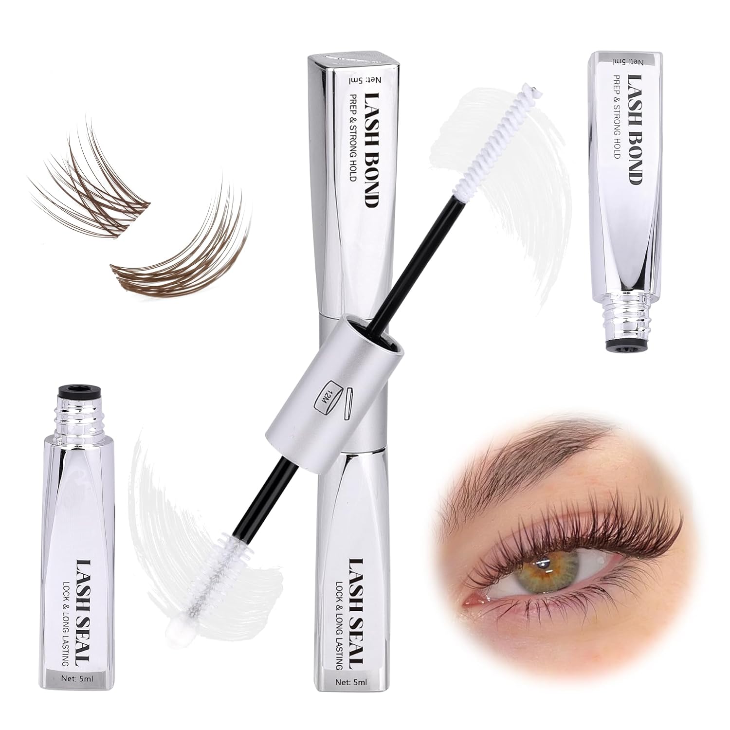 Lash Bond and Seal Clear Strong Hold Eyelash Glue Cluster Lashes Glue Bond and Seal Waterproof for DIY Eyelash Extensions at Home Long Lasting Eyelash Adheisve Eyelash Bond and Seal by Mavphnee (10ml)